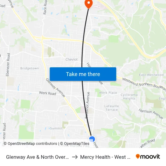 Glenway Ave & North Overlook Ave to Mercy Health - West Hospital map