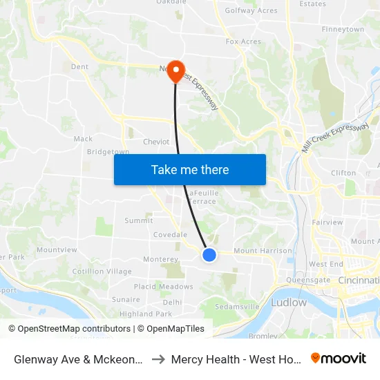 Glenway Ave & Mckeone Ave to Mercy Health - West Hospital map