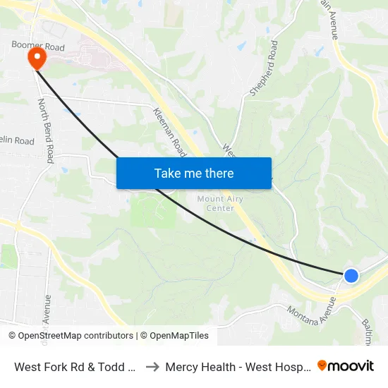 West Fork Rd & Todd Ave to Mercy Health - West Hospital map