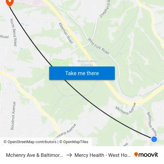 Mchenry Ave & Baltimore Ave to Mercy Health - West Hospital map