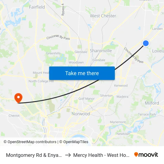 Montgomery Rd & Enyart Rd to Mercy Health - West Hospital map