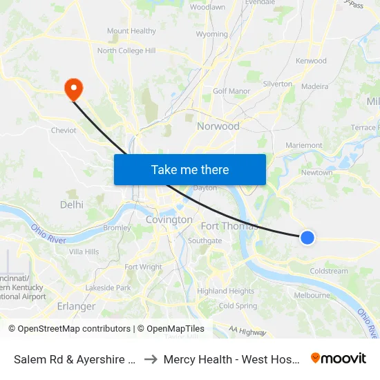 Salem Rd & Ayershire Ave to Mercy Health - West Hospital map