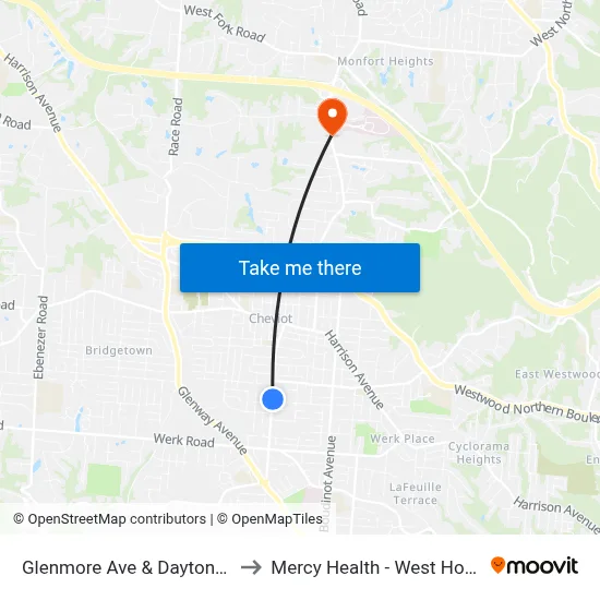 Glenmore Ave & Daytona Ave to Mercy Health - West Hospital map