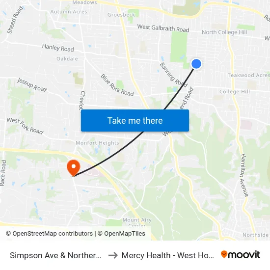 Simpson Ave & Northern Ave to Mercy Health - West Hospital map