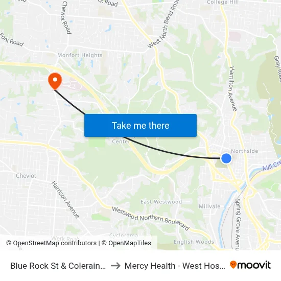 Blue Rock St & Colerain Ave to Mercy Health - West Hospital map
