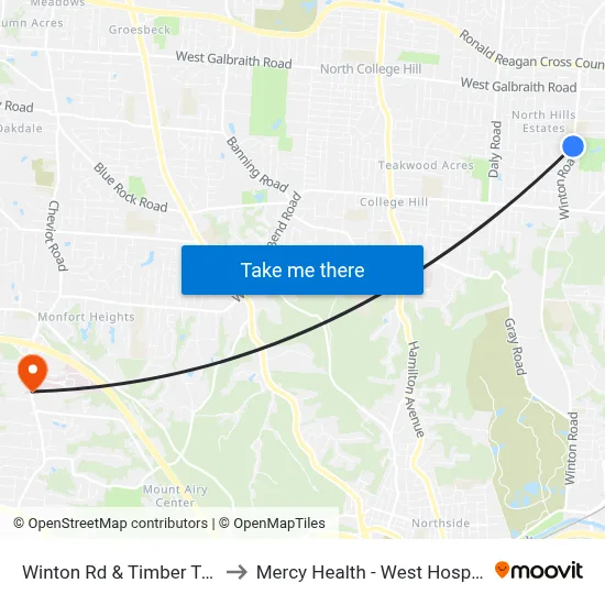 Winton Rd & Timber Trail to Mercy Health - West Hospital map