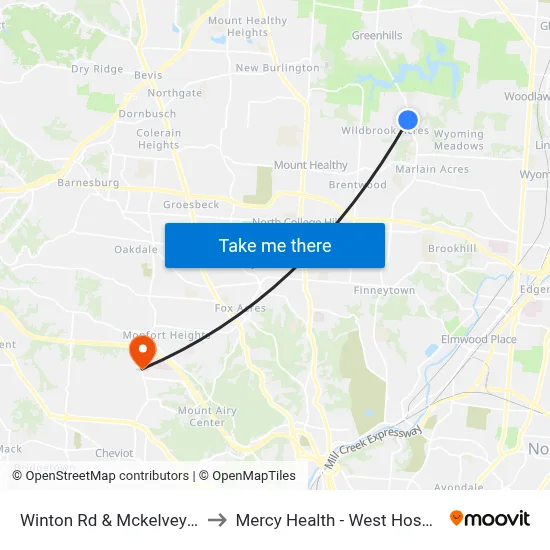 Winton Rd & Mckelvey Rd to Mercy Health - West Hospital map