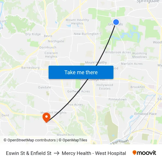 Eswin St & Enfield St to Mercy Health - West Hospital map