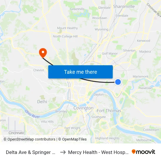 Delta Ave & Springer Ave to Mercy Health - West Hospital map