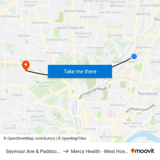 Seymour Ave & Paddock Rd to Mercy Health - West Hospital map