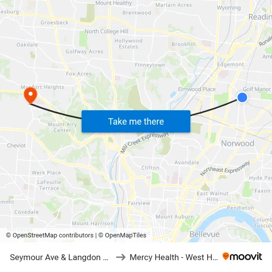 Seymour Ave & Langdon Farm Rd to Mercy Health - West Hospital map