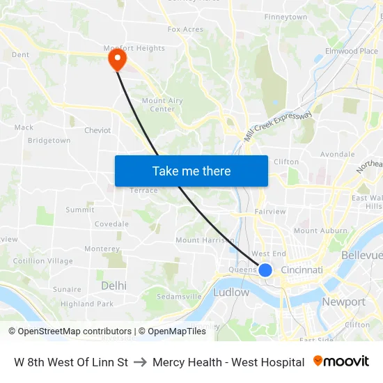 W 8th West Of Linn St to Mercy Health - West Hospital map