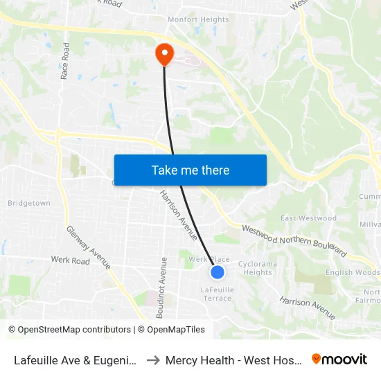 Lafeuille Ave & Eugenie Ln to Mercy Health - West Hospital map