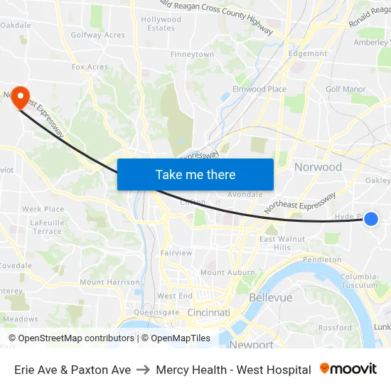 Erie Ave & Paxton Ave to Mercy Health - West Hospital map