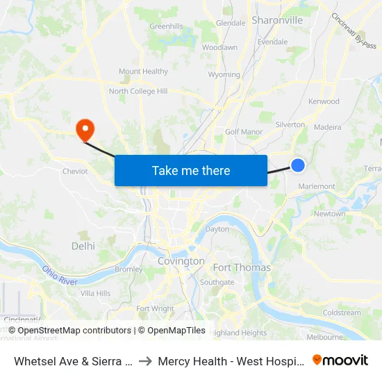 Whetsel Ave & Sierra St to Mercy Health - West Hospital map