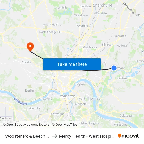 Wooster Pk & Beech St to Mercy Health - West Hospital map