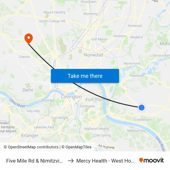 Five Mile Rd & Nimitzview Dr to Mercy Health - West Hospital map