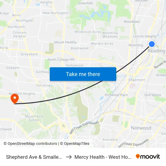 Shepherd Ave & Smalley Ave to Mercy Health - West Hospital map