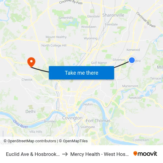 Euclid Ave & Hosbrook Rd to Mercy Health - West Hospital map