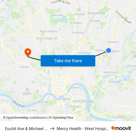 Euclid Ave & Michael Ln to Mercy Health - West Hospital map