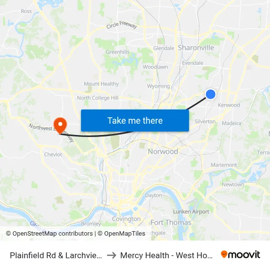 Plainfield Rd & Larchview Dr to Mercy Health - West Hospital map
