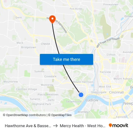 Hawthorne Ave & Bassett Rd to Mercy Health - West Hospital map