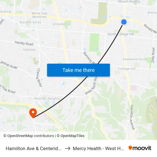 Hamilton Ave & Centeridge Ave to Mercy Health - West Hospital map