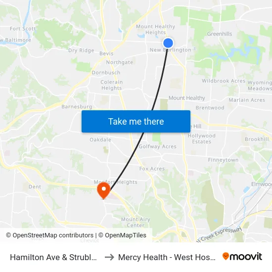 Hamilton Ave & Struble Rd to Mercy Health - West Hospital map