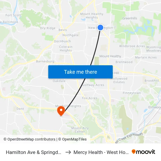 Hamilton Ave & Springdale Rd to Mercy Health - West Hospital map