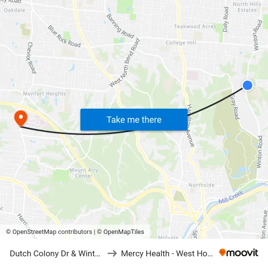 Dutch Colony Dr & Winton Rd to Mercy Health - West Hospital map