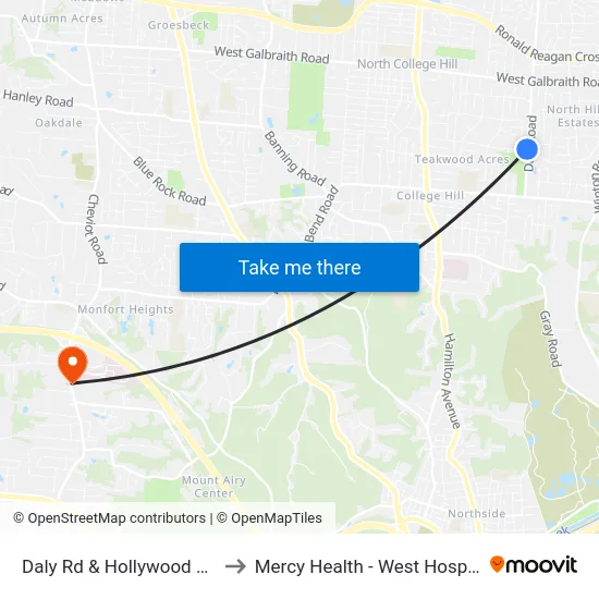 Daly Rd & Hollywood Ave to Mercy Health - West Hospital map