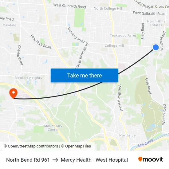 North Bend Rd 961 to Mercy Health - West Hospital map