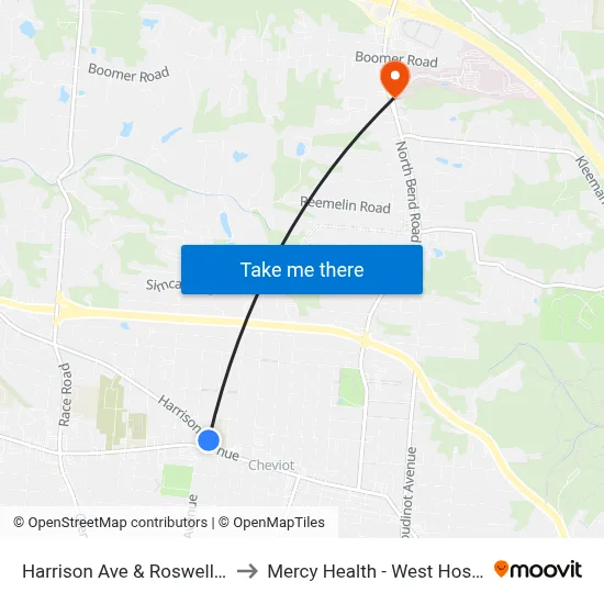 Harrison Ave & Roswell Ave to Mercy Health - West Hospital map