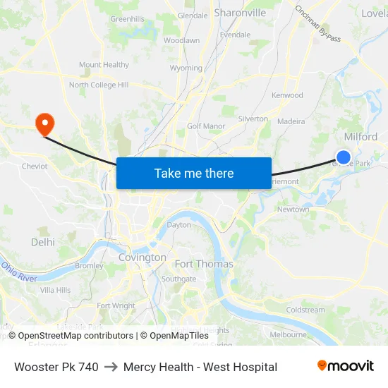 Wooster Pk 740 to Mercy Health - West Hospital map
