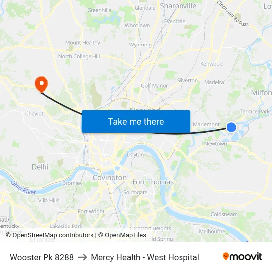 Wooster Pk 8288 to Mercy Health - West Hospital map