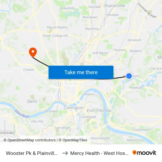 Wooster Pk & Plainville Rd to Mercy Health - West Hospital map