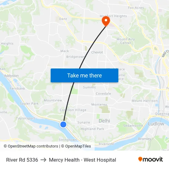 River Rd 5336 to Mercy Health - West Hospital map