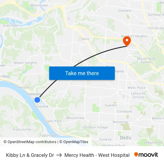 Kibby Ln & Gracely Dr to Mercy Health - West Hospital map