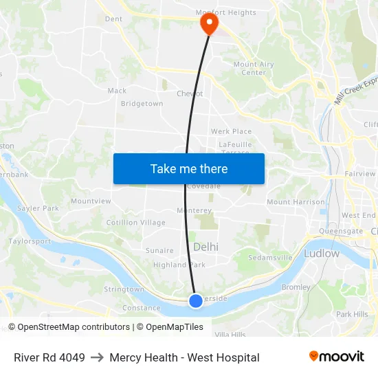 River Rd 4049 to Mercy Health - West Hospital map