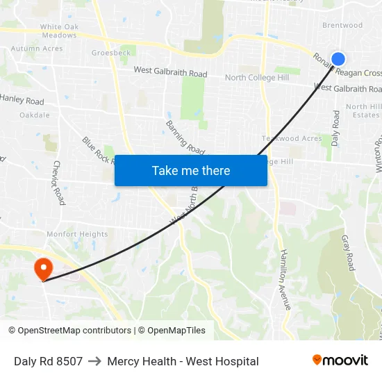 Daly Rd 8507 to Mercy Health - West Hospital map