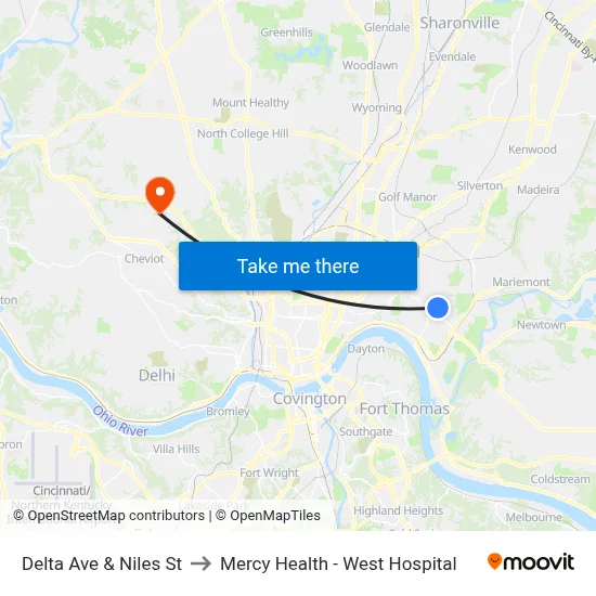 Delta Ave & Niles St to Mercy Health - West Hospital map
