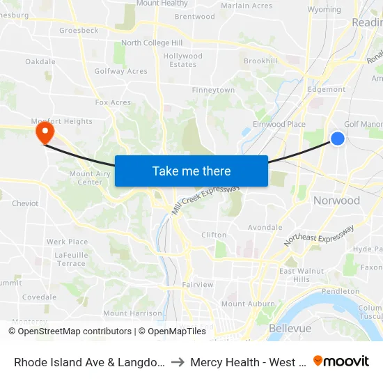 Rhode Island Ave & Langdon Farm Rd to Mercy Health - West Hospital map