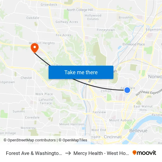 Forest Ave & Washington Ave to Mercy Health - West Hospital map