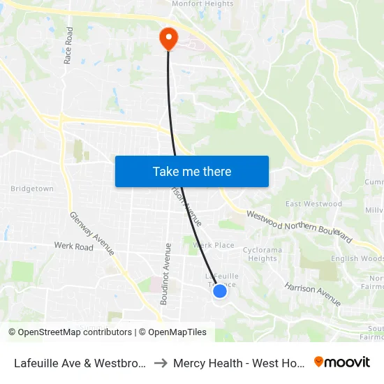 Lafeuille Ave & Westbrook Dr to Mercy Health - West Hospital map