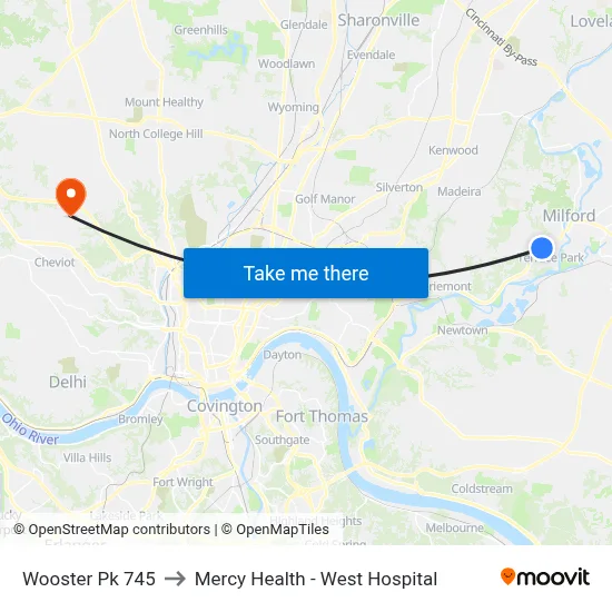 Wooster Pk 745 to Mercy Health - West Hospital map