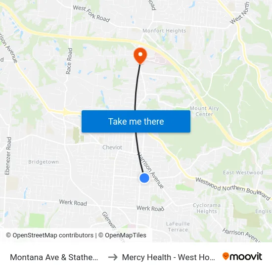Montana Ave & Stathem Ave to Mercy Health - West Hospital map
