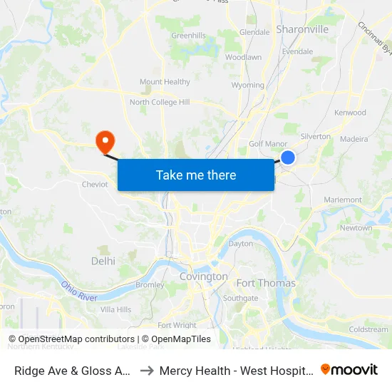 Ridge Ave & Gloss Ave to Mercy Health - West Hospital map