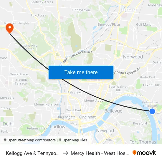 Kellogg Ave & Tennyson St to Mercy Health - West Hospital map