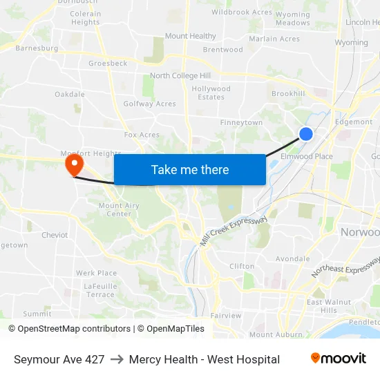 Seymour Ave 427 to Mercy Health - West Hospital map