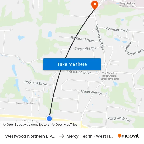 Westwood Northern Blvd 3714 to Mercy Health - West Hospital map